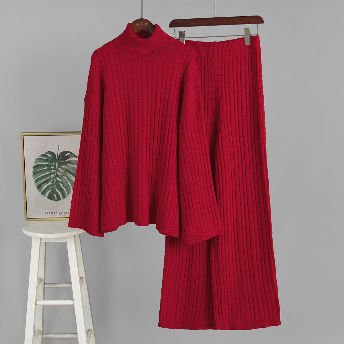 Damen Strickanzug Hohler Kragen Weites Design Eveloria