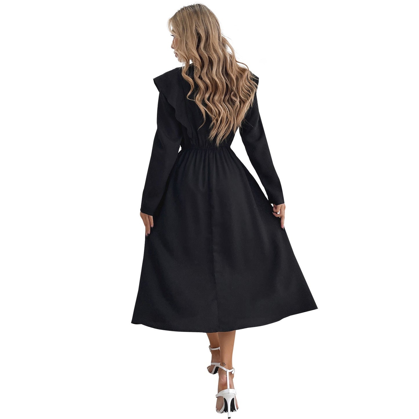 Damen Maxikleid Rüschendetails Elastischer Taillenbund Eveloria