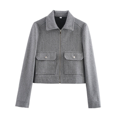 Damen Kurzjacke Lässiger Schnitt Praktische Taschen Eveloria