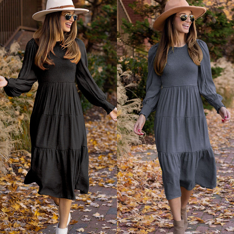 Damen Langarmkleid Raffung Volantdetail Eveloria