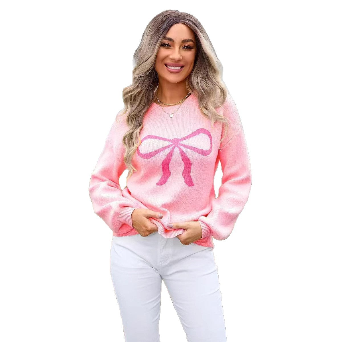 Damen Oversized Pullover Schleifenmotiv Eveloria