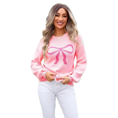 Damen Oversized Pullover Schleifenmotiv Eveloria