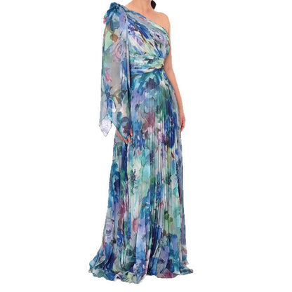 Damen Schulterfreies Maxikleid Floralmuster Faltenrock