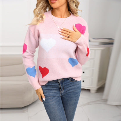 Damen Pullover Herzmotiv Strukturiert
