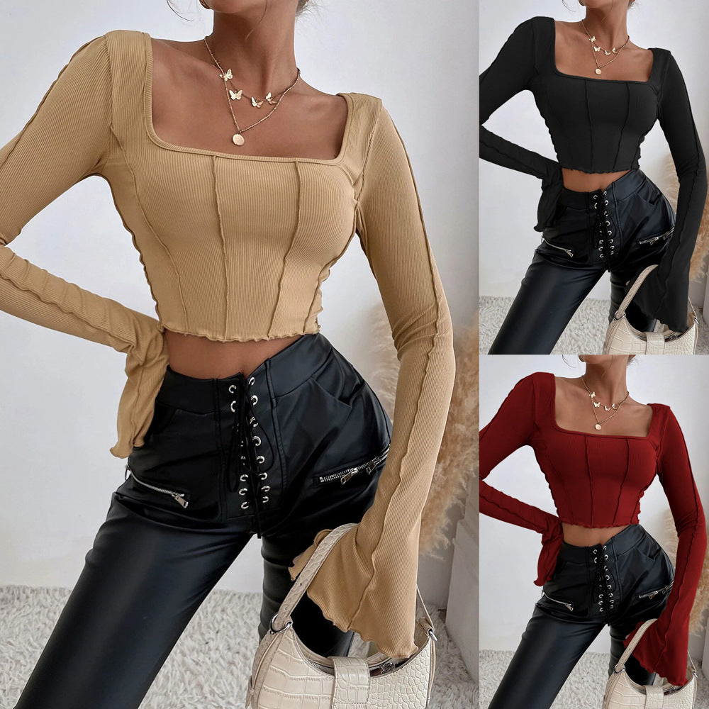 Damen Crop- mit quadratischem Ausschnitt und langen Ärmeln Eveloria - Eveloria
