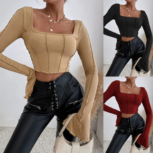 Damen Crop- mit quadratischem Ausschnitt und langen Ärmeln Eveloria - Eveloria