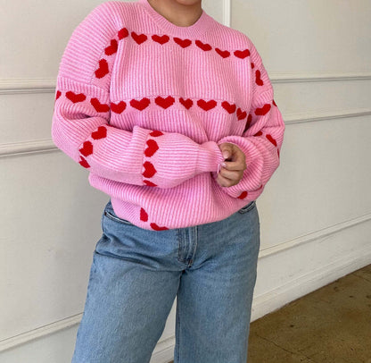 Damen Herzpullover Weiches Strickmuster