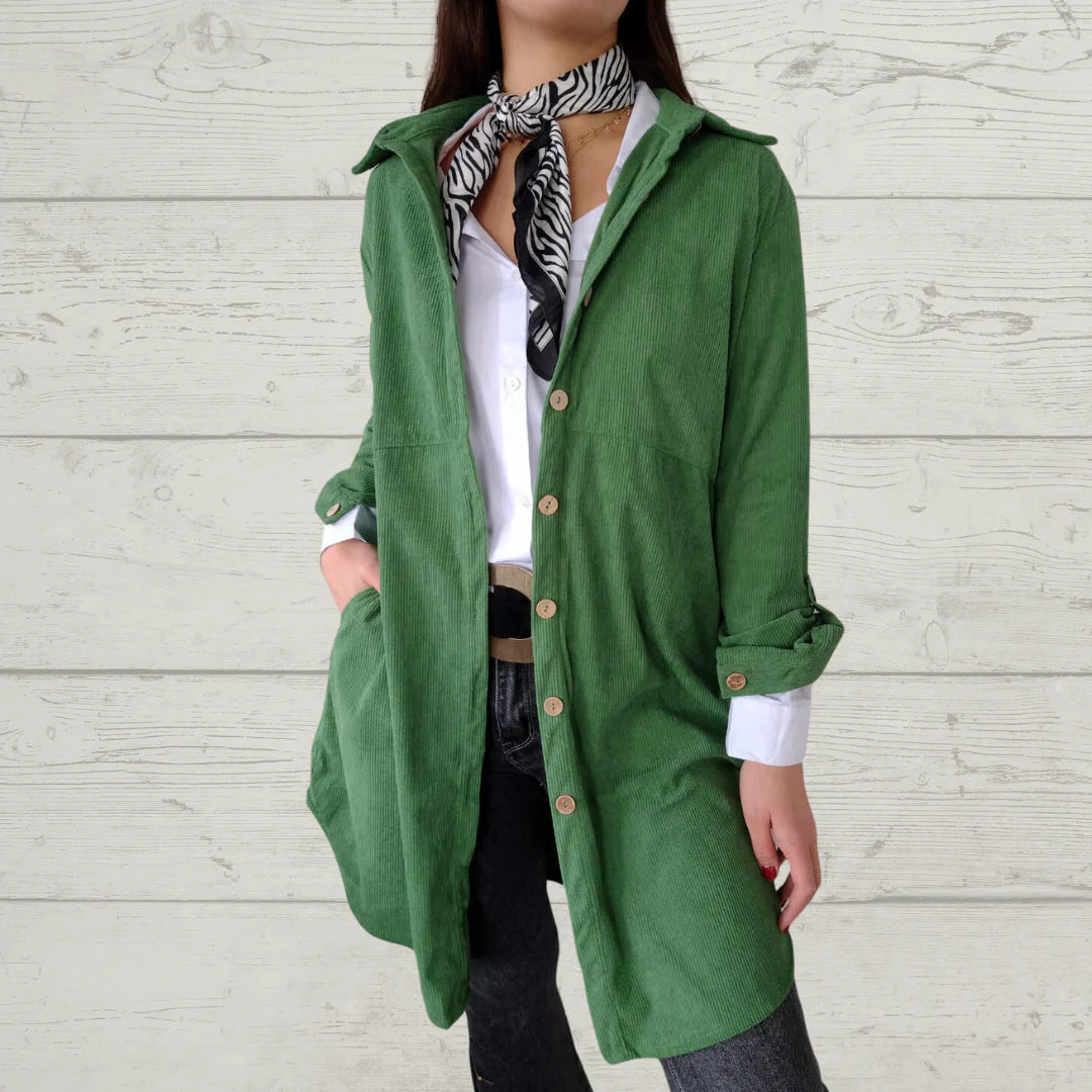 Damen Langarmhemdjacke Corddesign Strukturiert Braun