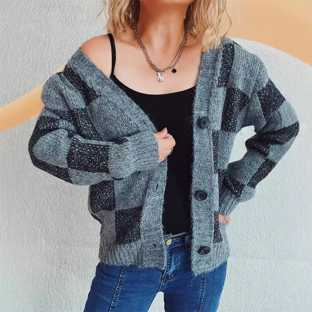 Damen Strickjacke Karomuster Weich Eveloria