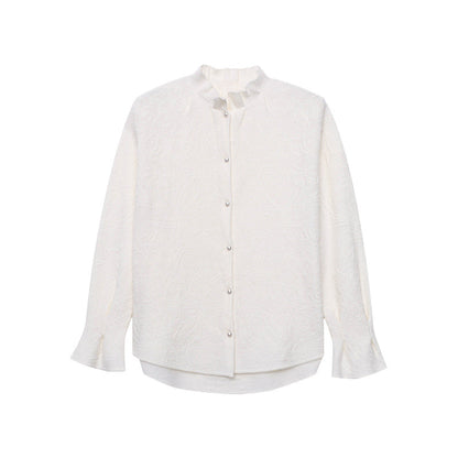 Damen Bluse mit Stickereien Feine Struktur Weiß