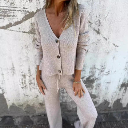 Damen Strickanzug V-Ausschnitt Elegantes Design
