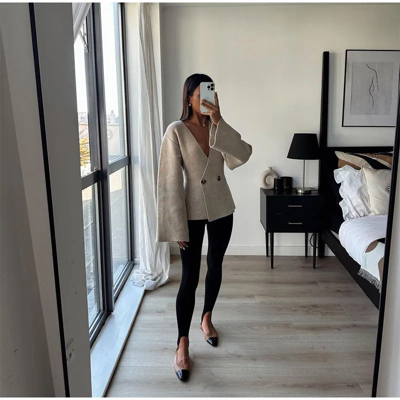 Damen Strickjacke Asymmetrisch Große Knöpfe Eveloria