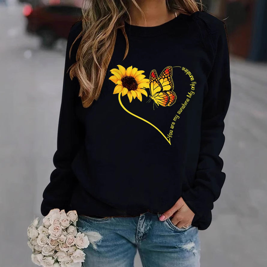 Damen Sweatshirt Grafisches Motiv Schmetterling Sonnenblume Eveloria - Eveloria