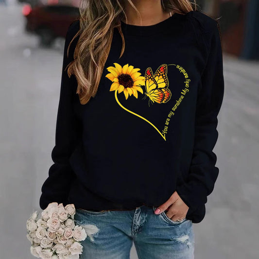Damen Sweatshirt Grafisches Motiv Schmetterling Sonnenblume Eveloria - Eveloria