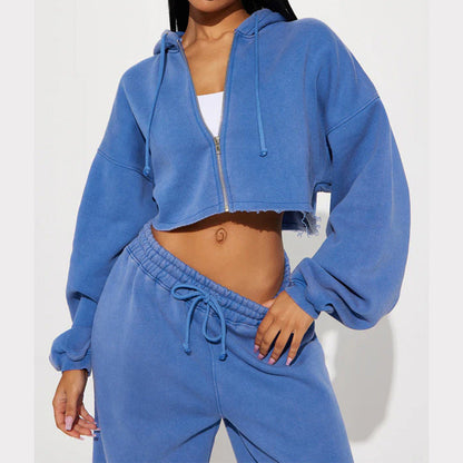 Damen Fleece-Hoodie-Set mit weiter Hose Grau Eveloria