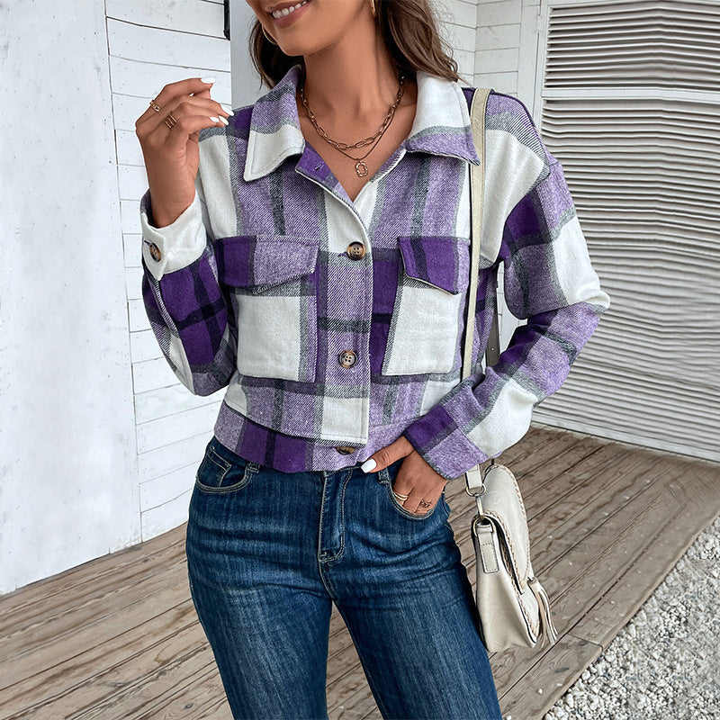 Damen Kariertes Shirtjacke mit Taschen Eveloria