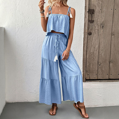 Damen Zweiteiler-Set Volant-Design Kordelzug Eveloria