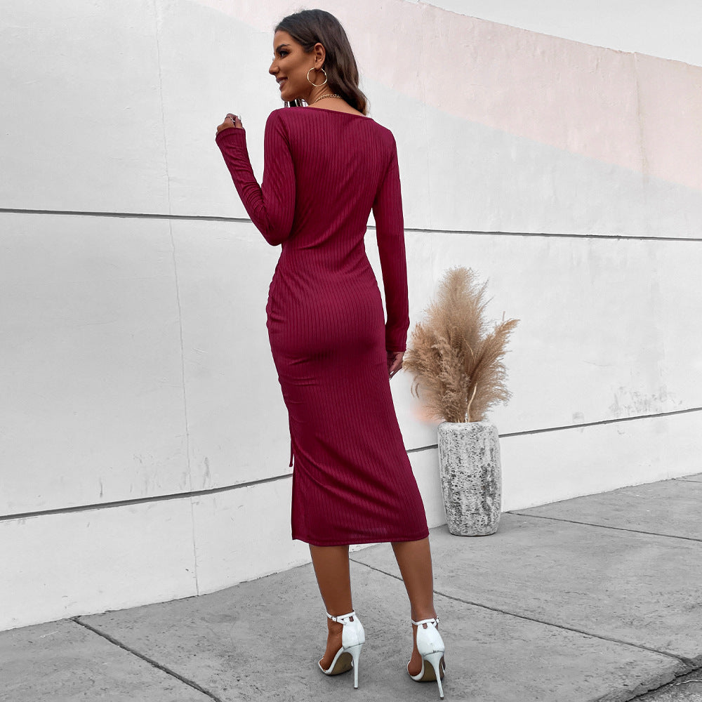 Damen Wickelkleid Rüschendetails Seitenschlitz Eveloria