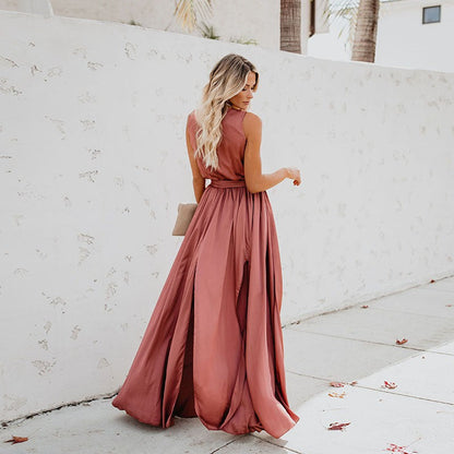 Damen Maxikleid mit hoher Teilung und Taillengürtel Eveloria