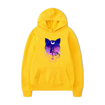 Damen Kapuzenpullover Katzenmotiv Bequem Grau