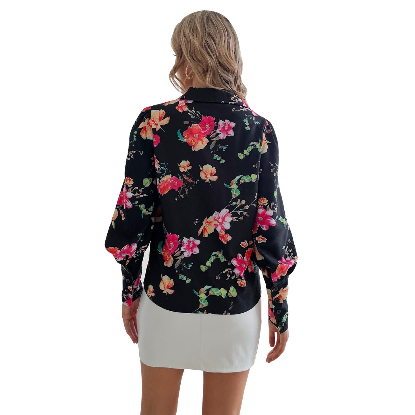 Damen Bluse Floral Puffärmel Eveloria