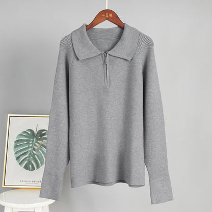 Damen Rippstrickpullover Weiches Baumwollmix Grau