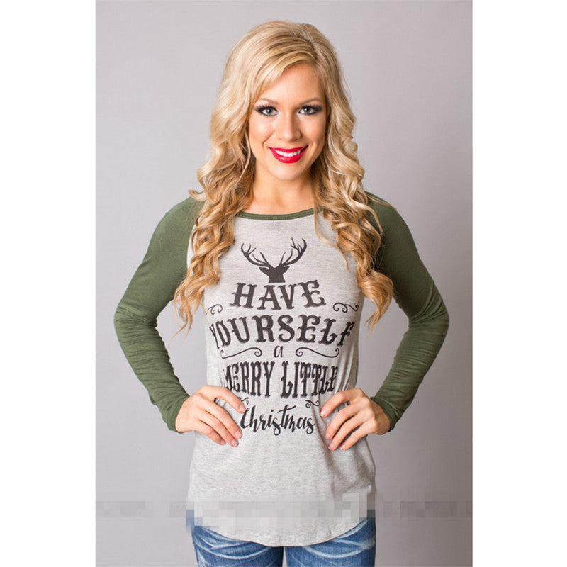 Damen Langarmshirt Weihnachtsdruck Raglanärmel Eveloria
