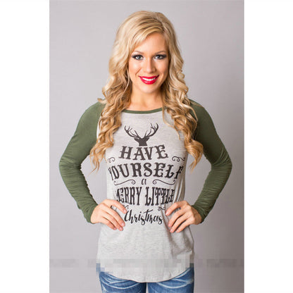 Damen Langarmshirt Weihnachtsdruck Raglanärmel Eveloria