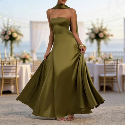 Damen Trägerloses Abendkleid Satin Rock Eveloria