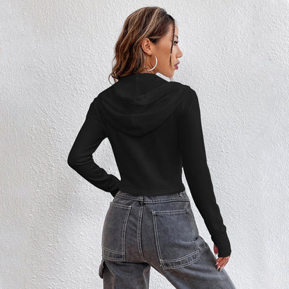 Damen Cropped Hoodie Kapuze Reißverschluss Eveloria