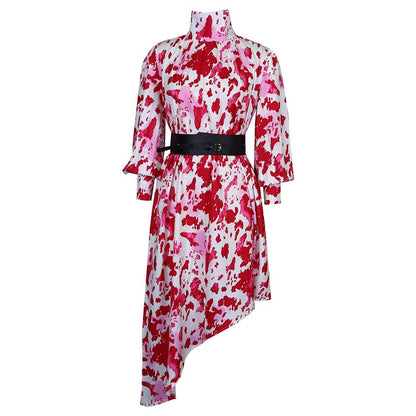 Damen Asymmetrisches Kleid Rüschendetails Taillengürtel Eveloria