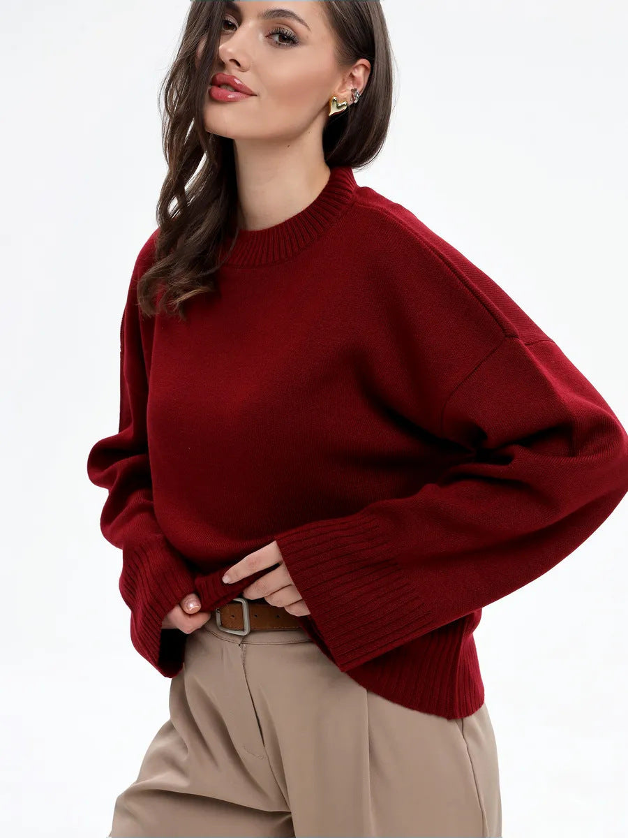 Damen Sweater Weit Schnitt Strukturiertes Maschenbild Beige
