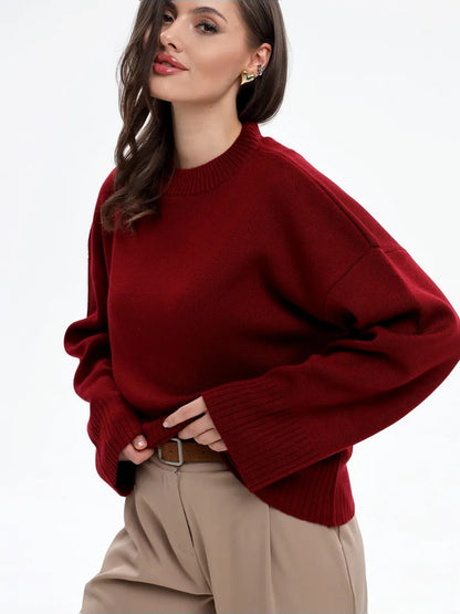 Damen Sweater Weit Schnitt Strukturiertes Maschenbild Beige