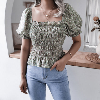 Damen Volantbluse Elastisch Puffärmel Eveloria