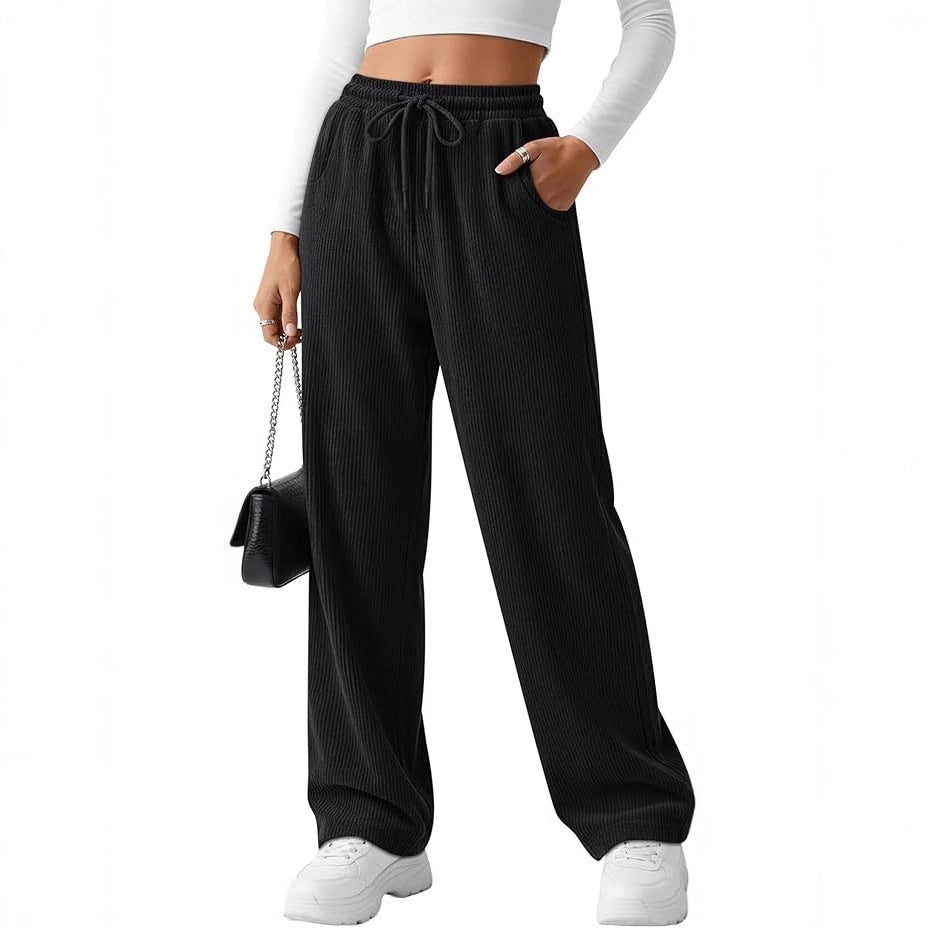 Damen Rippstrick-Hose Breit mit Kordelzug Eveloria