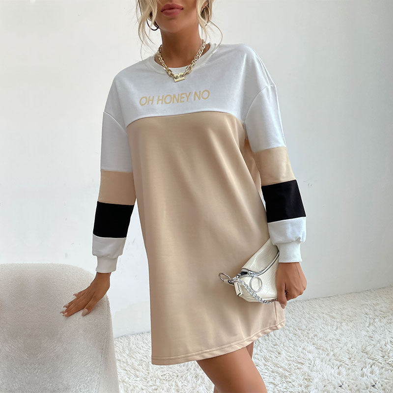 Damen Sweatkleid mit Blockstreifen Rundhalsausschnitt