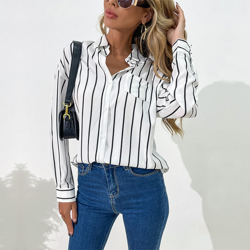 Damen Bluse Streifen Elegant Baumwolle Weiß - Eveloria