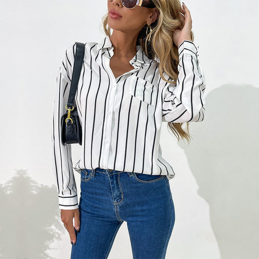 Damen Bluse Streifen Elegant Baumwolle Weiß - Eveloria