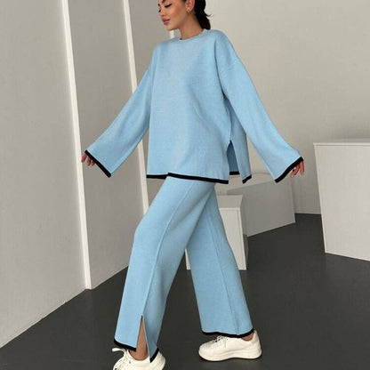 Damen Lounge-Set Weites Oberteil Schlitzhose Eveloria