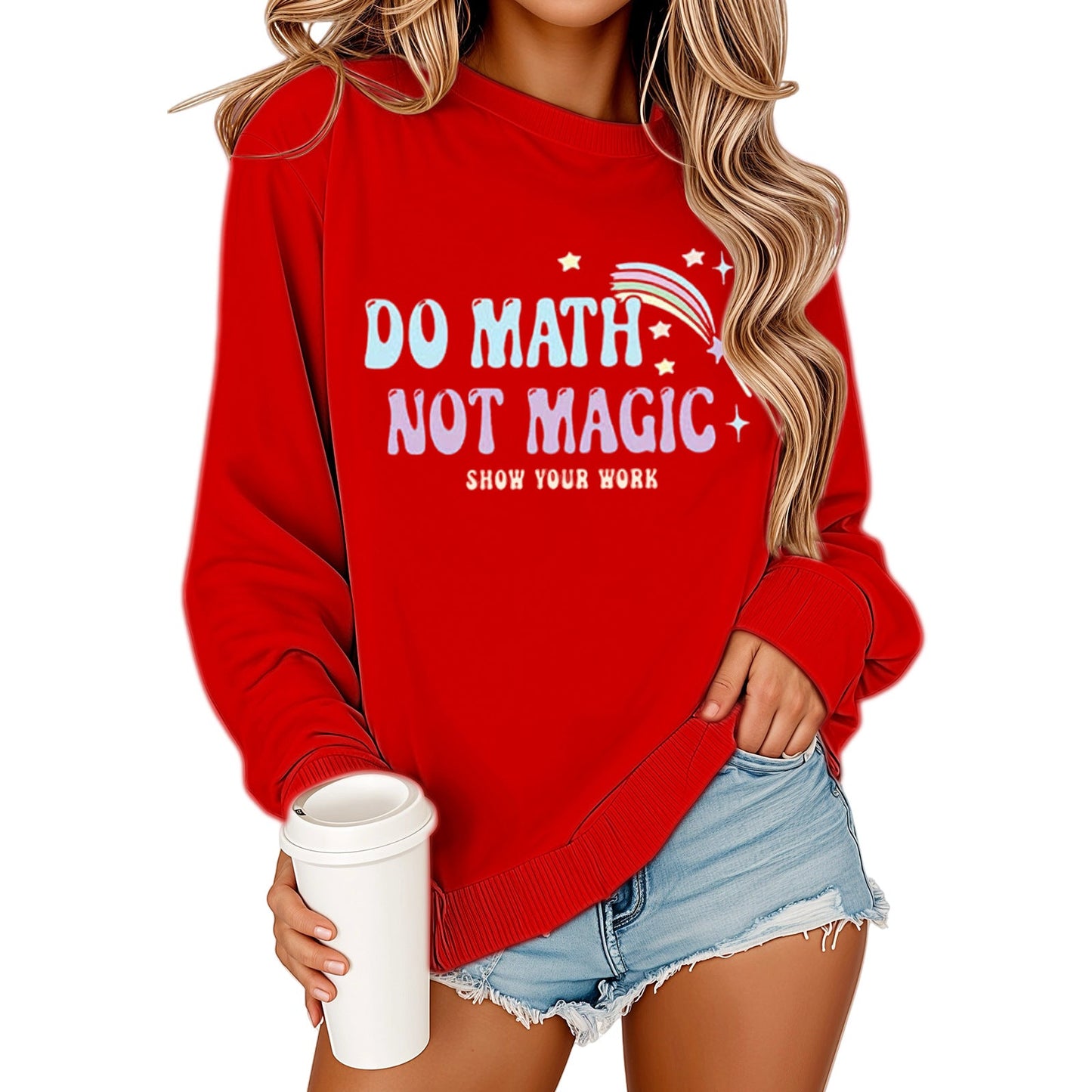 Damen Sweatshirt Mathematikdruck Lässig Grau Eveloria