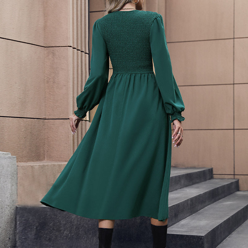 Damen Midikleid Strukturiertes Oberteil Fließender Rock Eveloria