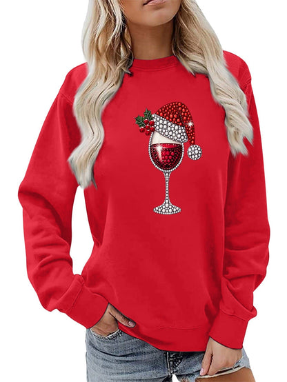 Damen Sweatshirt Weich Innenfutter Weinmotiv Eveloria