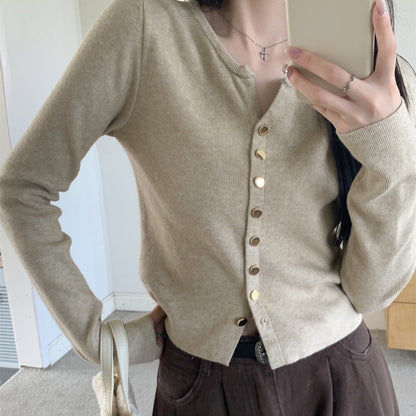 Damen Strickjacke Weich Knöpfe Beige Eveloria - Eveloria