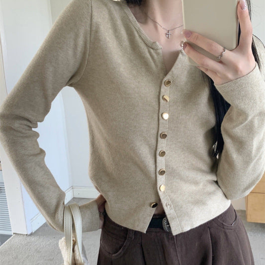Damen Strickjacke Weich Knöpfe Beige Eveloria - Eveloria