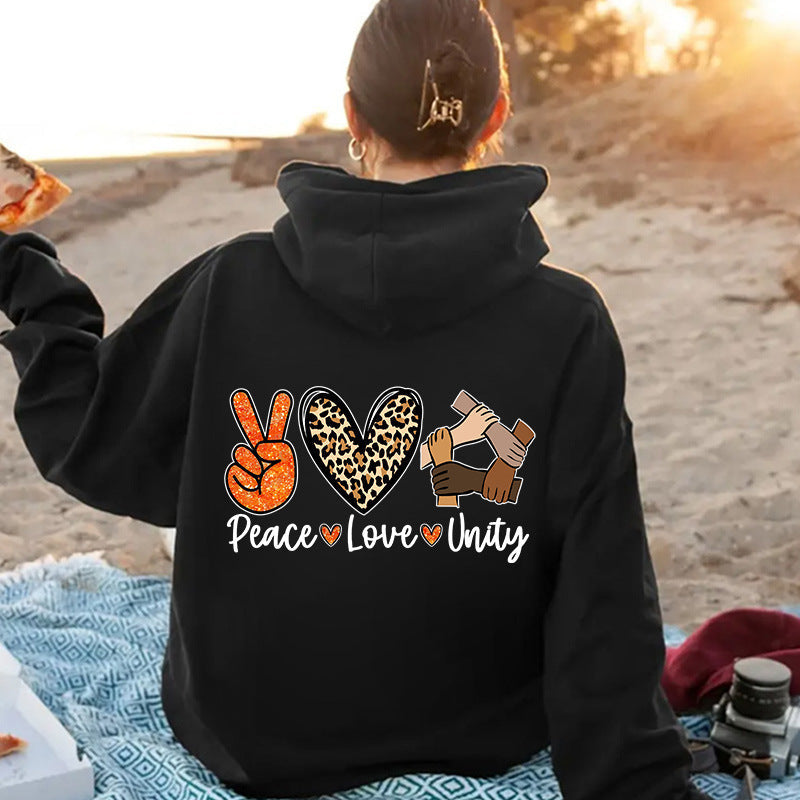 Damen Kapuzenpullover Peace Love Unity Design Eveloria - Eveloria