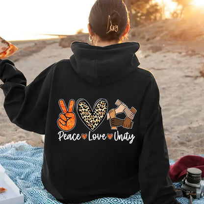 Damen Kapuzenpullover Peace Love Unity Design Eveloria - Eveloria