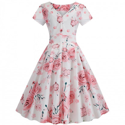 Damen Midi-Kleid Florales Muster Baumwolle