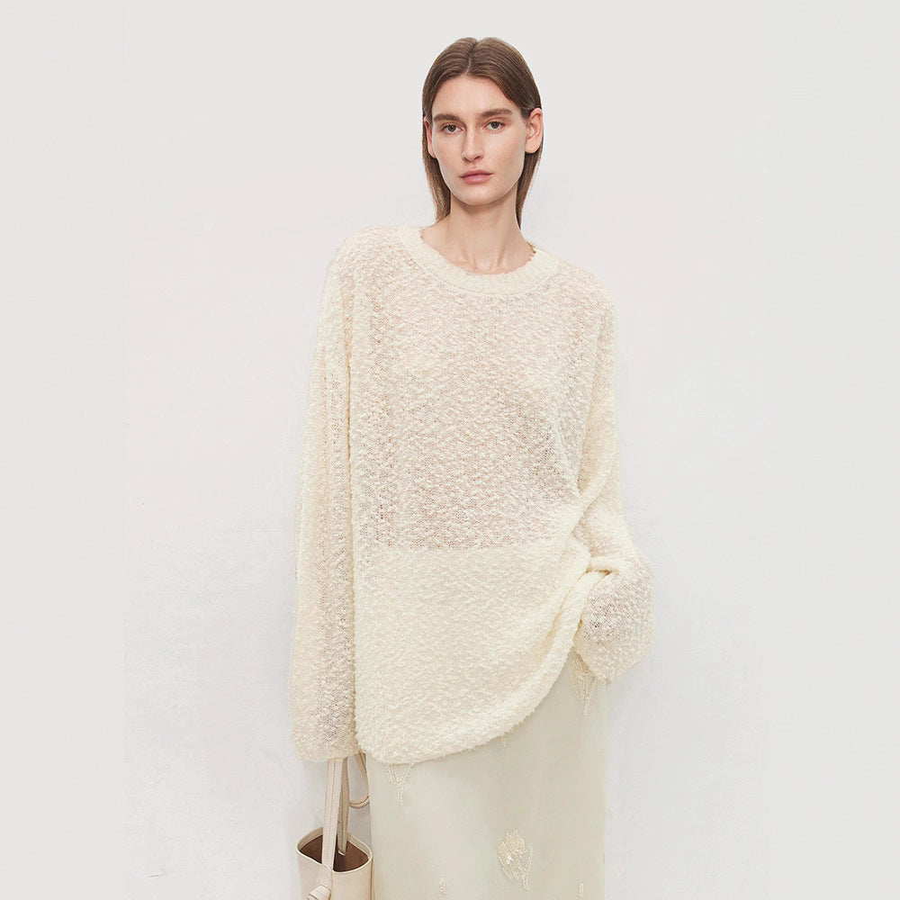 Damen Strickpullover Weich Veloursstoff Übergröße Beige