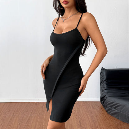 Damen Minikleid Spaghettiträger Schlitz