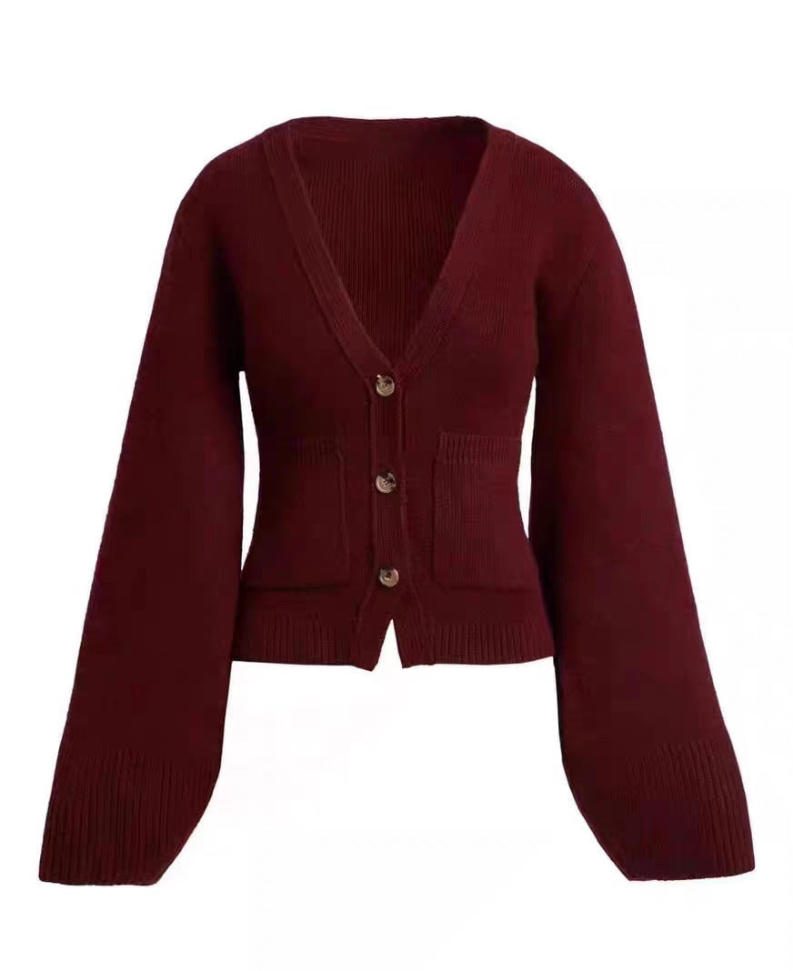 Damen Strickjacke V-Ausschnitt Taschen Eveloria